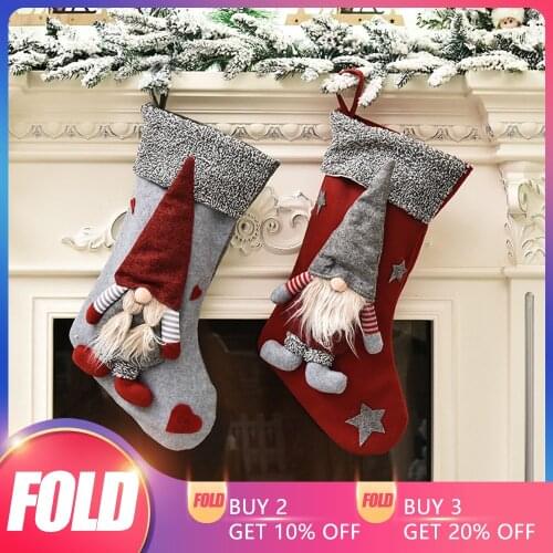 2021 Christmas Gnome Stocking Socks Christmas Tree Pendant Decorations Navidad Bags Xmas New Year Gift Home Decor 2022