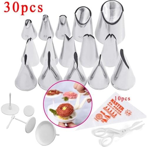 30Pcs/Set Pastry Bag Tips Kitchen DIY Icing Piping Cream Reusable Pastry Bags +15 Nozzle Set Cake Decorating Tools