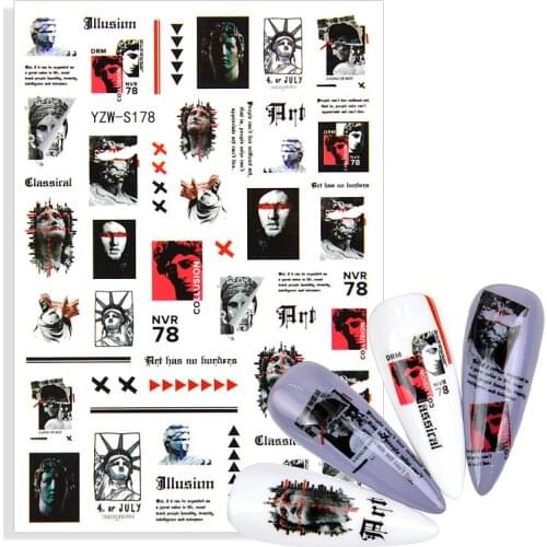 3D Black Russia Letter Nail Art Stickers Character Image Summer Fruit Plaster Statue Leaf Flower Nail Decal Manicure Decorations