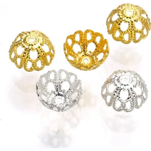 50 pcs 10mm Brass Flower bead cap silver plated Spacer Bead DIY for Jewelry Making Bracelet Findings Necklace Accessories