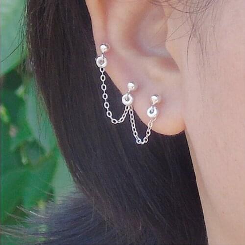 925 Sterling Silver Earring fashion 2/3/4 pierced ear hole Circle Siamese stud earring cute Creative design female ear jewelry