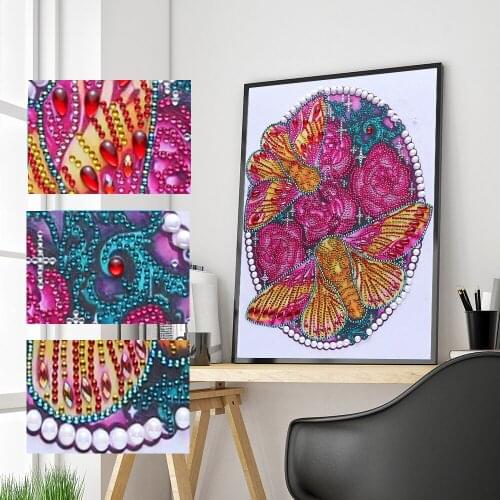 Special Shaped Mosaic Diamond Painting Butterfly Flower Partial Round Handicraft Handmade Craft Leisure At Home Art Decoration