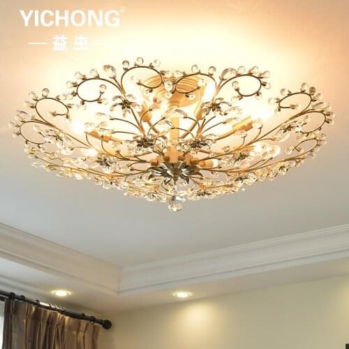 American country crystal ceiling light Modern Iron crystal led ceiling lamps for bedroom/study room/coffee bar