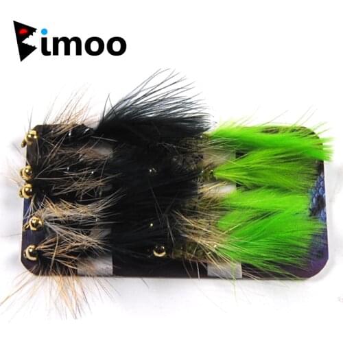 Bimoo 10PCS #10 Green Black Brass Bead Head Streamer Fly for Trout Fly Fishing Lures