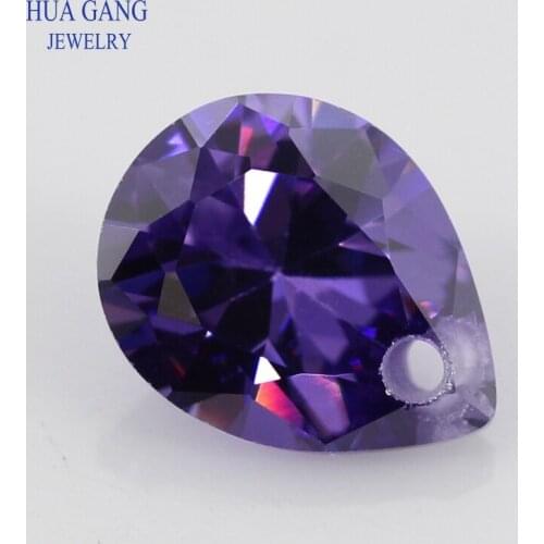 Single Hole AAAAA Pear Shape Brilliant Purple Cubic Zirconia Stone For Jewelry Making 4x6~15x20mm High Quality CZ Beads