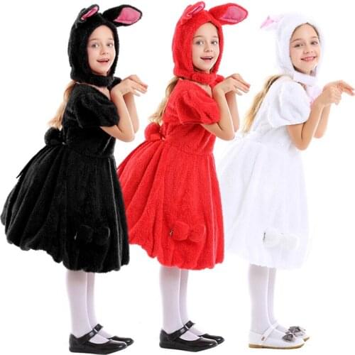 New Girls Rabbit Costume Animals Party Cosplay Children Halloween Costumes For Kids Carnival Party Dress Up MashiMaro black red
