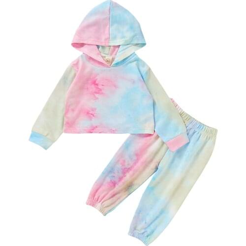 Children Long Sleeves Long Pants Suit Newborn Boys Girls Tie-dye Printed Clothes Set Autumn Tops Tee Trousers Baby Outfits