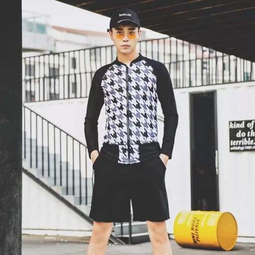 Mens Swimming Trunks For Swimming Long Sleeve Sport Two Piece Swimsuit With Shorts For Teenagers M-3XL