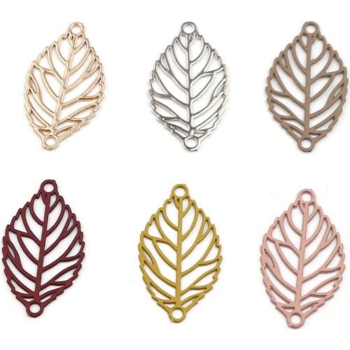 DoreenBeads Fashion Copper Filigree Stamping Connectors Colorful Hollow Leaf Pattern Charms DIY Findings 19mm x 11mm, 20 PCs
