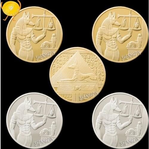 Egypt Death Protection of Anubis Commemorative Coin Worlds Seven Wonders Pyramid Anubis Coins Collectibles Gold Silver Coins
