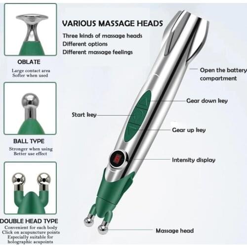 3 In 1 Electronic Acupuncture Pen Multi-Function Electronic Relief Therapy Massage Head Electrotherapy Meridian Energy Pen