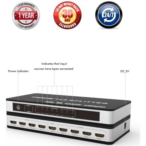 HDMI 2.0 HDCP 2.2 1x4 1X8 HDMI Splitter 1 Input 4/8 Output 4K@60Hz HDMI Splitter Amplifier Switch Box For Apple TV PS3 DVD HDTV