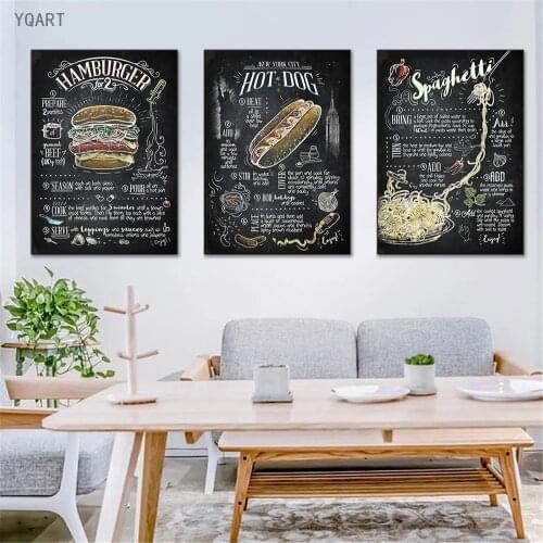 Burger Hot Dog Pizza Canvas Posters Kitchen Internet Cafe Western Restaurant Wall Art Decorative Picture Modern Home Wall Decor