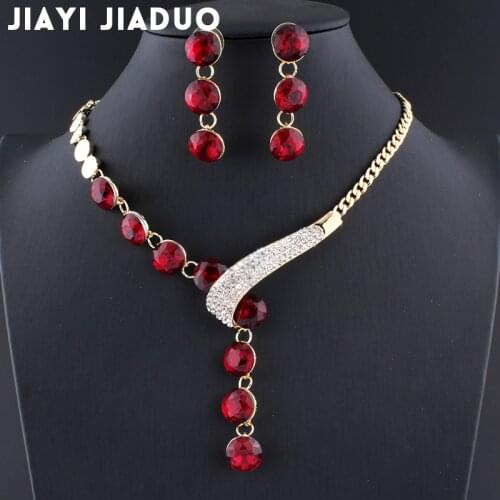 Jiayijiaduo Wedding Jewelry Sets for Women Necklace Earrings Sets Crystal Parure Bijoux Femme Crystal Dubai Bijouterie Sets