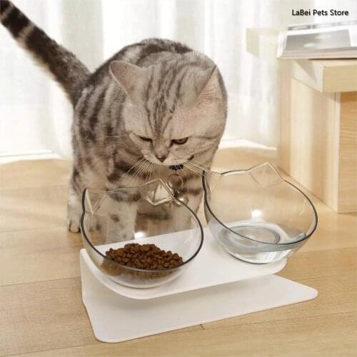 New Non-Slip Cat Double Bowl With Height Bracket Food Water Dog Feeder Pet Supplies 15 Degrees Tilt Two One-Piece Neck Guard