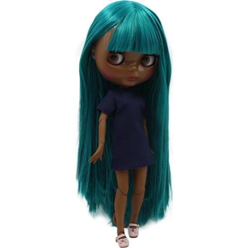 ICY DBS Blyth doll super black skin tone darkest skin black New green wild straight hair nude joint body BL1465