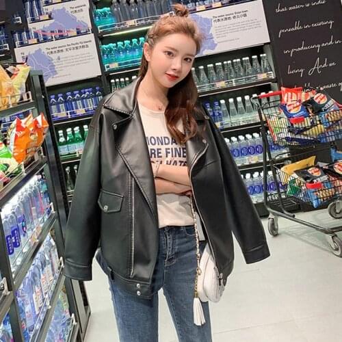 Female Fashion New Loose PU Faux Leather Jackets Zipper Pocket Long Sleeve England Moto Biker Women Winter Streetwear Coats