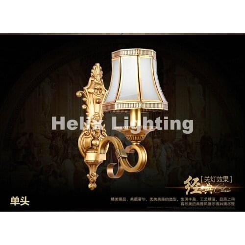 2017 American Style Copper Wall Lamp Single/Double Head Hallway Light Bedroom Brass Glass Wall Sconce AC 100% Guaranteed