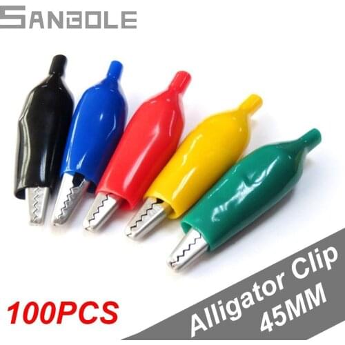 45mm Metal Alligator Clip Crocodile Electrical Clamp for Testing Probe Meter with Plastic Protective Insulation Cover (100PCS)