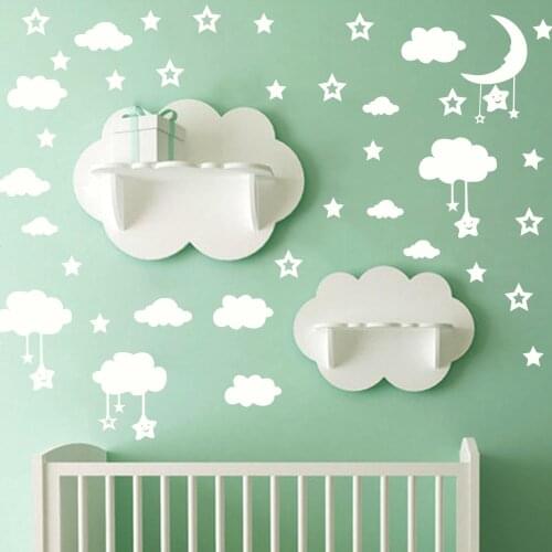 Cartoon Hollow Stars Moon Clouds Wall Stickers For Kids Baby Rooms Art Mural Home Decor DIY Peel And Stick PVC Wallpaper Poster