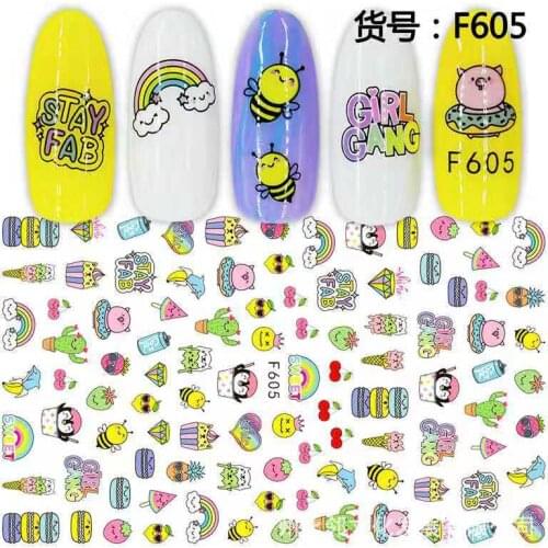 Cactus Bee Rainbow adhesive 3d nail sticker foil nails art decoration cute cartoon designs nail decals manicure supplies tool