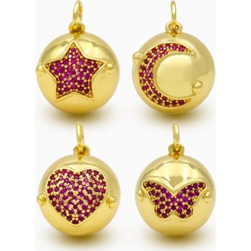 OCESRIO DIY Gold Star Pendant Fuchsia Stone Moon Ball Necklace Pendant Supplies For Handmade Jewelry Making Accessories pdta159