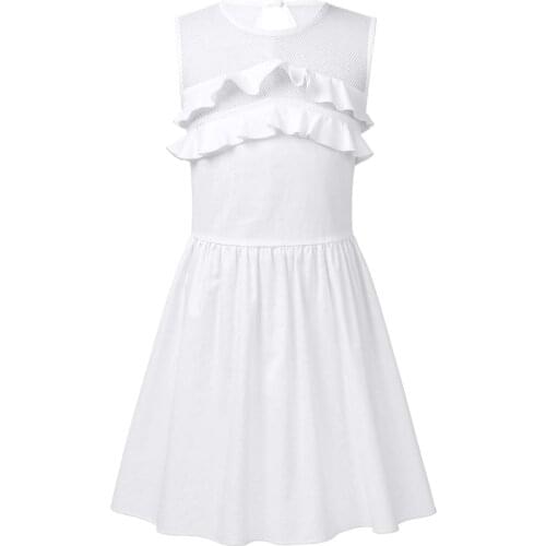 Oyolan Fashion Girl Princess Dress Summer Childrens Wedding Clothing Ruffle Mesh All White Beach Dress Kids Clothes Casual Wear