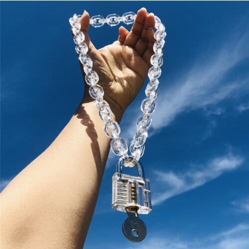 New Punk Metal Lock Transparent Chain Pendant Necklace For Women Men Rapper Hip Hop Rock Cool Key Choker Necklace Trendy Jewelry