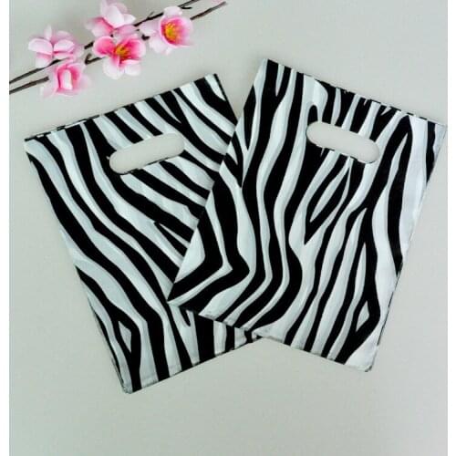 15x20cm Plastic Gift Bag 100pcs/lot Boutqiue Candy Jewelry Packaging Bag Cute Zebra Stripe Plastic Shopping Bags With Handle