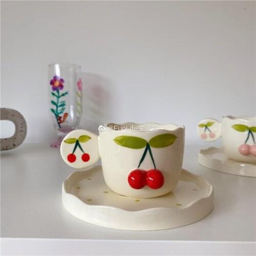 Embossed Cherry Coffee Set Afternoon Tea Latte Black Tea Coffee Cup