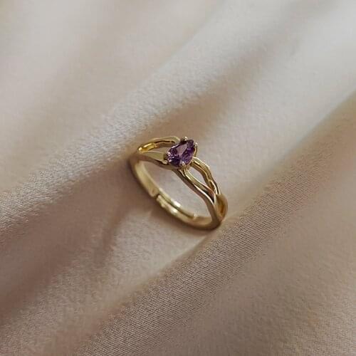 Luxury Gold Color Water Drop Zircon Rings Cocktail Party Women Girls Adjustable Crystal Finger Rings Wedding Engagement Jewelry