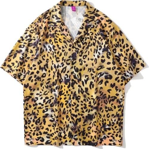 Chic Leopard Print Punk Shirt Men Hip Hop Short Sleeve Stylish Summer Casual Hawaiian Dress Women Clothes For Teens Camicia Uomo