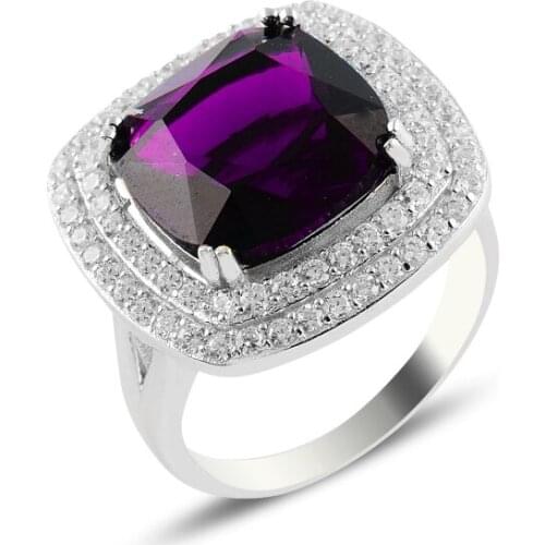 Silver 925 Sterling Amethyst Zircon Engagement Ring