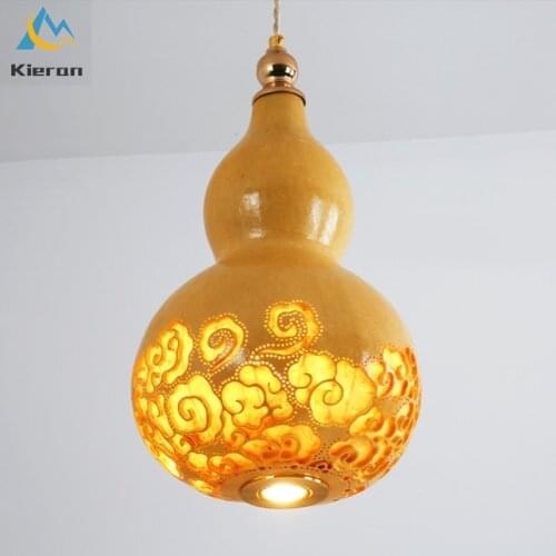 Modern simple bright LED chandelier bedroom study solid wood Pendant Lights living room decoration natural gourd Pendant lamps