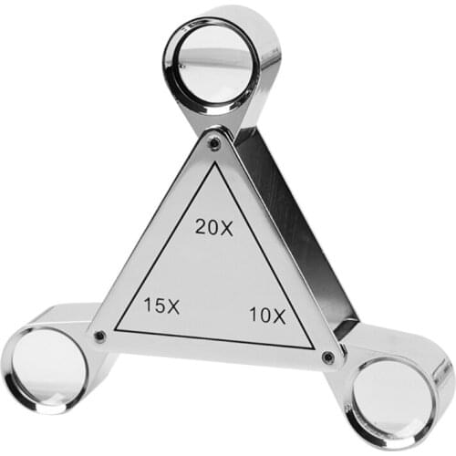 Triangle Foldable Magnifier 10X 15X 20X Jeweler Optics Loupes Magnifying Glass 3 Lens Gem Magnifying Lens