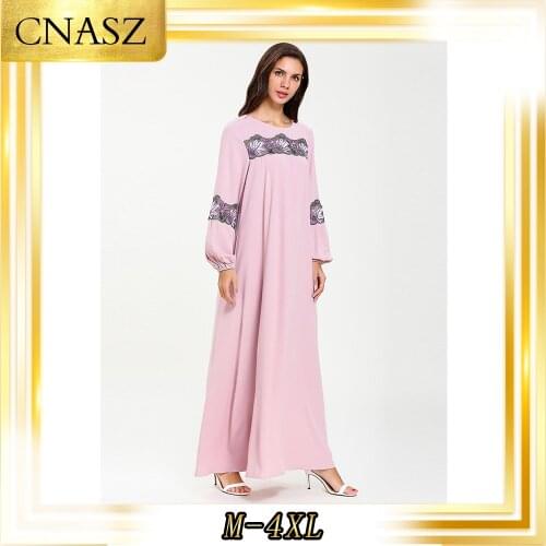 Veteent Femme 2019 Large Size Female Autumn Arabian Muslim Pink Light Cool Long Sleeve Pary Dress