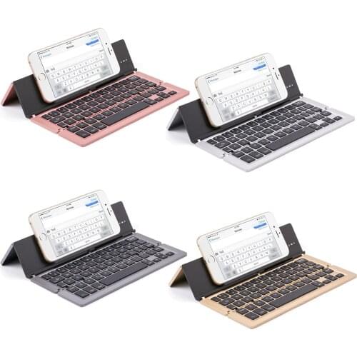 Vococal Portable Foldable Folding Aluminum 58-key Bluetooth-compatible Wireless Keyboard with Stand for Smartphones Tablets