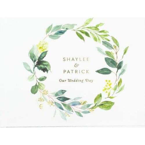 Custom Wedding Guest Book, Horizontal Wedding Guestbook with Boho Wreath, Hardcover Guest Book Photo Booth Album for Wedding