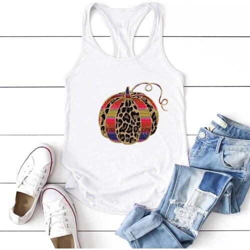 2020 Vogue Colorful Leopard Pumpkin Printing Thanksgiving Tank Top Women Sleeveless Summer Vest Graphic Crew Neck Tops Plus Size