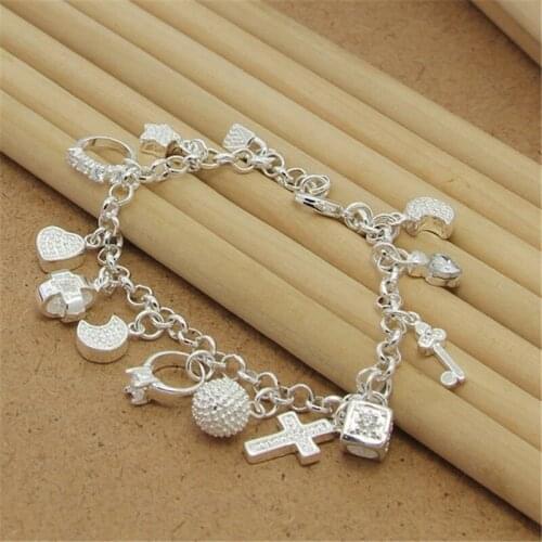 New High Quality 925 Sterling Silver Bracelet With Multiple Pendant Zircon Bracelets For WomenS Party Charm Jewelry Gift
