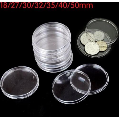 10Pcs 18-50mm Coin Cases Capsules Holder Clear Plastic Round Storage Box