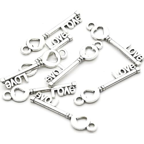 35pcs/lot Antique Silver Plated Zinc Alloy Small Love Key Charms Diy Handmade Jewelry Findings Accessories Wholesale 30*7mm