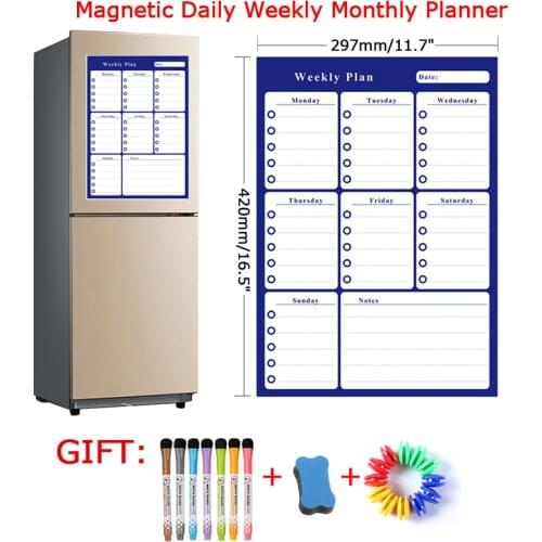 A3 Size Magnetic dry white board Weekly&Monthly lose weight Planner Calendar Whiteboard Message fridge memo magnet Bulletin