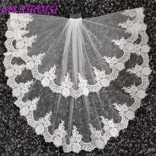 ANJURUISI 2020 Two Layer White Ivory Tulle Bridal Veil Lace Edge Cheap Short Wedding Veils Elbow Length Wedding Accessories