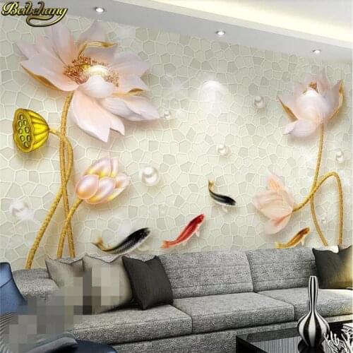Beibehang Custom photo wallpaper wall painter and rich 3D relief lotus nine fish Chinese style wall papel de parede