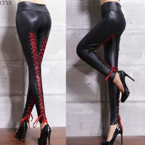 Patent Leather Pencil Pants Street Fashion Casual Chaparajos Outfit Women Slim Trousers Bandage Legging Pants Lederhose