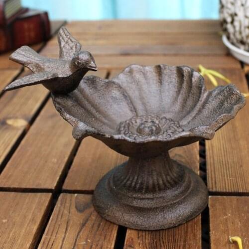 American Country Style Bird Around Circle Flower Footed Design Cast Iron Metal Bird Feeder Bowl Tray