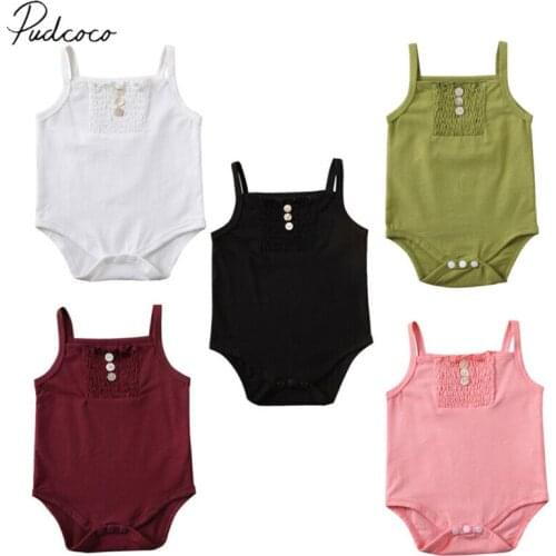 2020 Baby Summer Clothing Infant Baby Girls Romper Jumpsuit Newborn Solid Cotton Playsuit Outfits Clothes Sleeveless Sunsuit