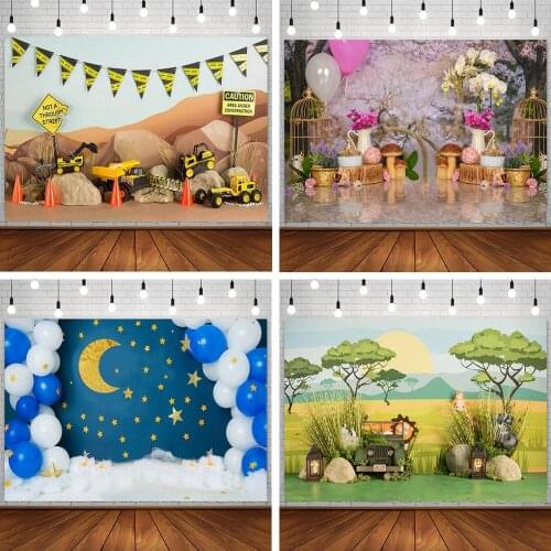 Mehofond Cake Smash Newborn Baby Birthday Photography Backdrops Balloons Jungle Construction Backgrounds Photo Studio Photophone