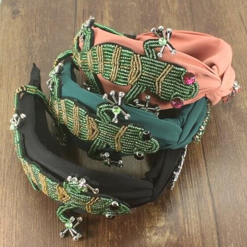 Exaggeration Handmade Green Beaded Headband Red Clear Crystal Rhinestone Center Cross Headwear For Women Luxury Hair Accessories